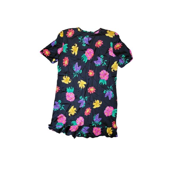 Vintage Liz Claiborne Silk Vibrant Bold Floral Shift Ruffle Dress Hippie Size 12 - Picture 6 of 6